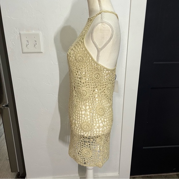 Olivaceous Ivory Floral Crochet Mini Dress Beach Cover Small - Picture 3 of 8